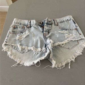 One Teaspoon Blue Distressed Jean Shorts